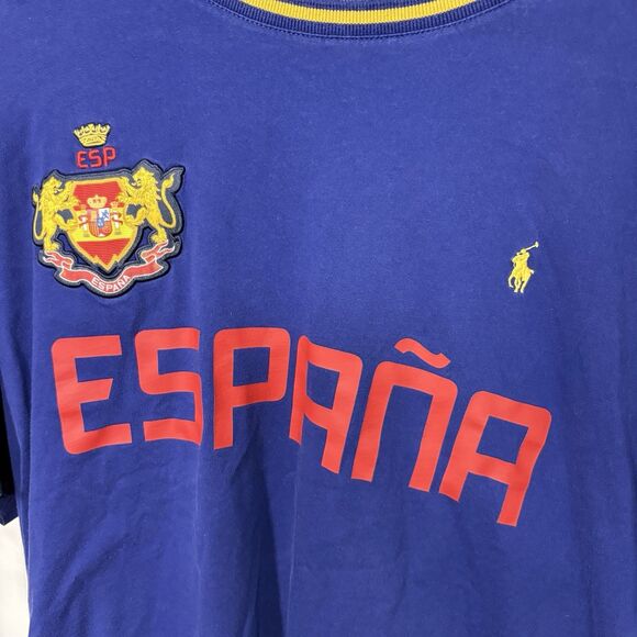 Polo Ralph Lauren España Tee Mens XXL Blue Crest World Cup Sport Soccer Y2K - Picture 2 of 11